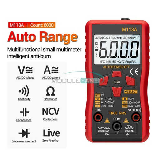M118A Tester Metro AC/DC True RMS Multimetro Digitale Amp Ohm Resistenza Tensione - Foto 3 di 13