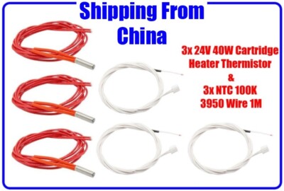24V 40W Cartridge Heater Thermistor NTC 100K 3950 Wire 1M for Ender 3 Ender Pro