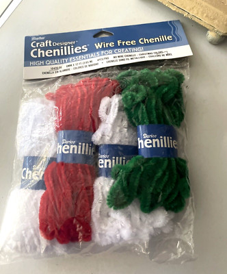 12 Yards 6MM Wire-Free Chenille, 4 pieces @ 3 Yards each  Christmas Colors! NEW