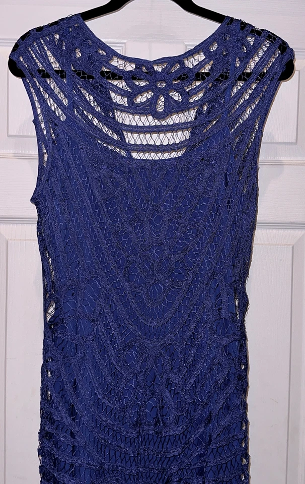 LAUREN RALPH LAUREN синий проводной кружевной оверлей длинное платье платье MOB MOG женщин Sz 8 - Изображение 2 из 4