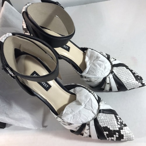 Nine West Cuero Negro/Blanco 4 pulgadas Tacones con Correa al Tobillo Mujer Talla 7,5M Nuevo - Imagen 4 de 7