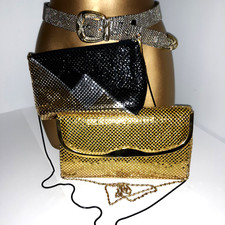 Vtg.lot Of 3 Mesh Metal Evening Bags Mesh Belt Apri Bag Tri Color Y & S Bag Gold