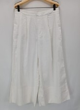 NWT Banana Republic White Wide Leg Linen Blend Pants Front Pleated Women  s Sz M
