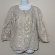 Chico's jacket 100 linen women Zip down women beige shiny 2 casual party