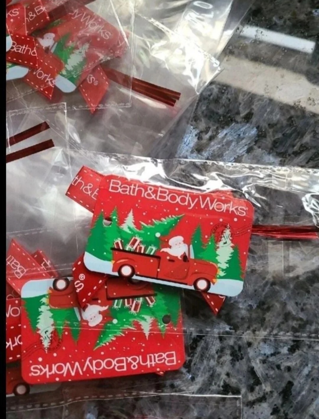 Bundle Lot 10 small Bath & Body Works gift bags tags, ties, bows Santa