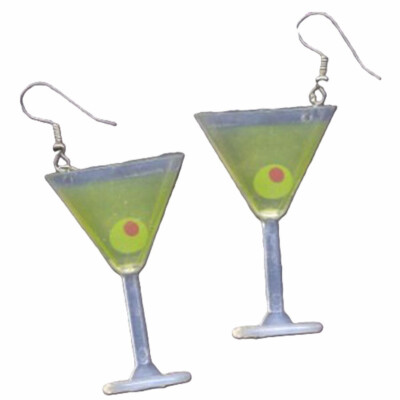 Huge Funky MARTINI GLASS EARRINGS Cocktail Beach Party Bar Drink Novelty Jewelry