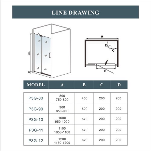 Frameless Pivot Shower Door Enclosure Hinges Cubicle 6-8mm Bathroom Glass Screen - Picture 9 of 19