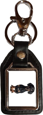 Schwarzer Dackel Hund Haustier Schwarz PU Leder Quadrat Schlüsselanhänger und Geschenktasche