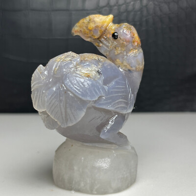 Natural Crystal Specimen. Geode agate. Hand-carved DODO BIRD. Statue.GIFT.OU
