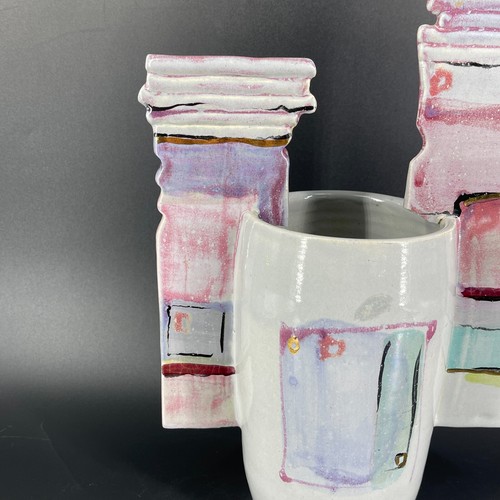 HTF Signed Sherry Steinway Thrown Studio Pottery 11.25" Abstract Vase Columns - Picture 7 of 9