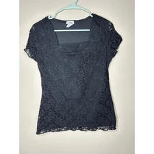 Women’s Small Creative Design Works CDW Black Lace Square Neck Blouse 