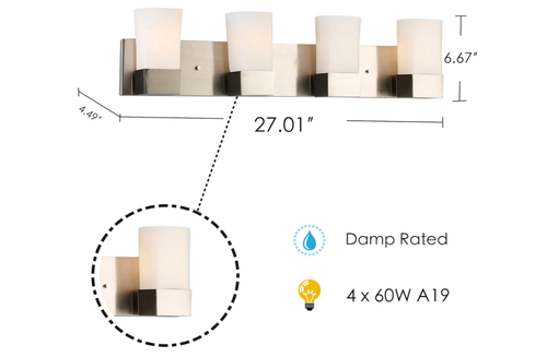EGLO Novela 4-Light Vanity Light Wall Sconce LED Frosted Glass Lighting Fixture - Picture 4 of 5