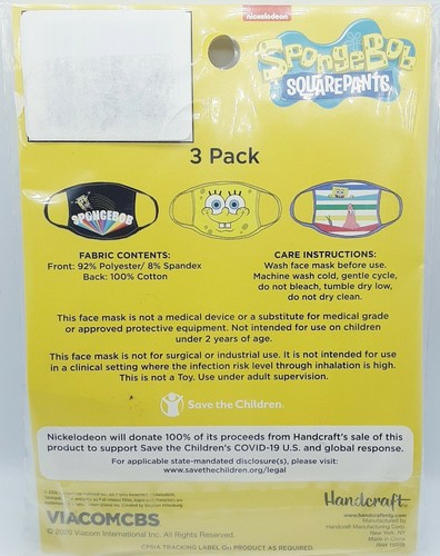 NEW Spongebob Squarepants lot 3 Face Masks Protective Face Cover Child 3+ Nick K - Picture 2 of 4