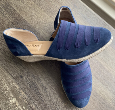 Blue Summer Espadrille Slides Me Too 9 Leather Upper Slip On Casual Work Comfort