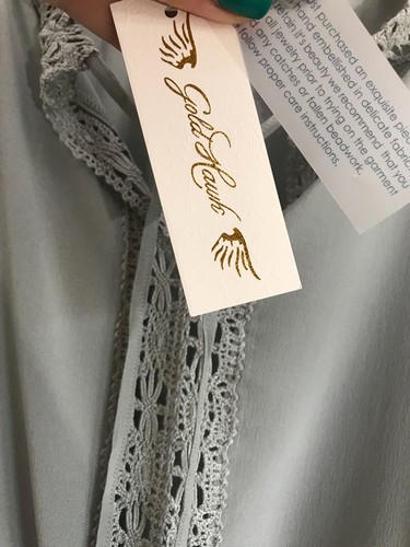$300 Gold Hawk Gray Blue Sea Silk Janice Lace Crochet Cocktail Dress M Medium - Picture 6 of 9