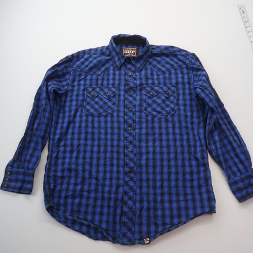 Cowboy Up Herren Pearl Snap Western Shirt Größe Medium klassische Passform 100 % Baumwolle blau