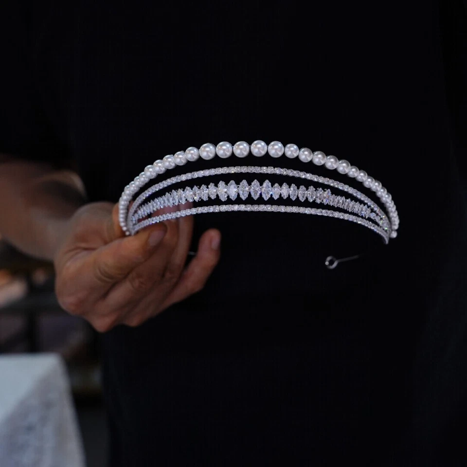 4T Elegante Circón Boda Tiaras Coronas Cristal Novia Cabello Accesorio Foto 4 de 4