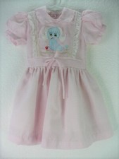 Vintage Pink Size 18 Months Dress Lace Embroidery Dog Toddler Hecho en Mexico