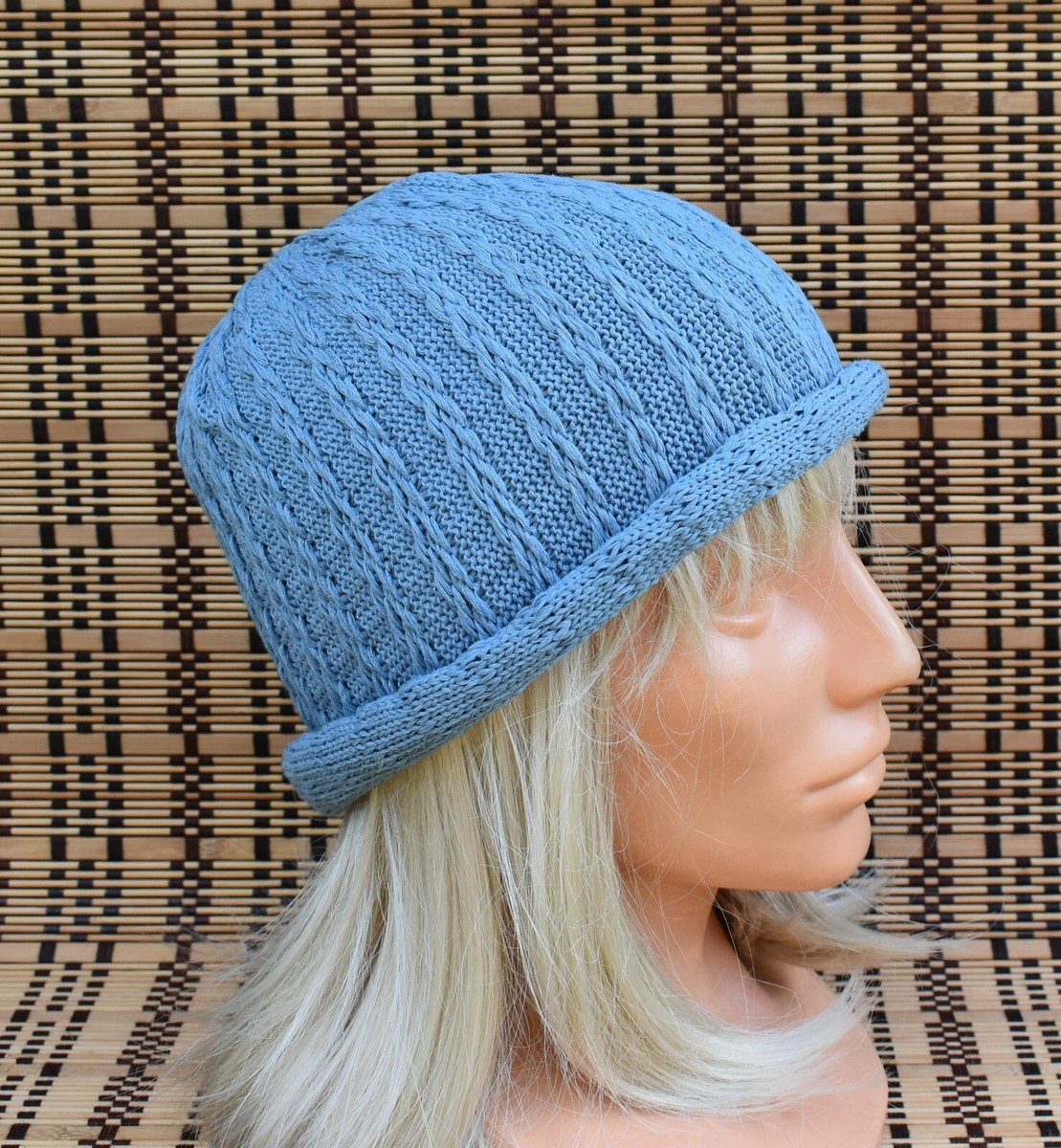 knit summer cotton hat, handmade skull cap, light weight thin  