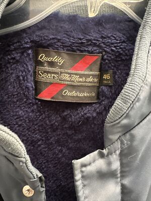 Vtg 60's Sears Men's Store Long Blue Faux Fur Lined Jacket~46 Long