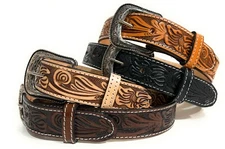 KIDS WESTERN COWBOY BELT. GENUINE LEATHER  TULIP DECORATED KIDS RODEO BELT