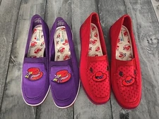 2 Pairs Grasshoppers by Keds Red Hat Society 1.5" Wedge Slip On Shoes Size 7M
