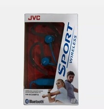 JVC Kenwood Sport Wireless Bluetooth Headphones HA-EC20BTA Blue Remote & Mic NEW