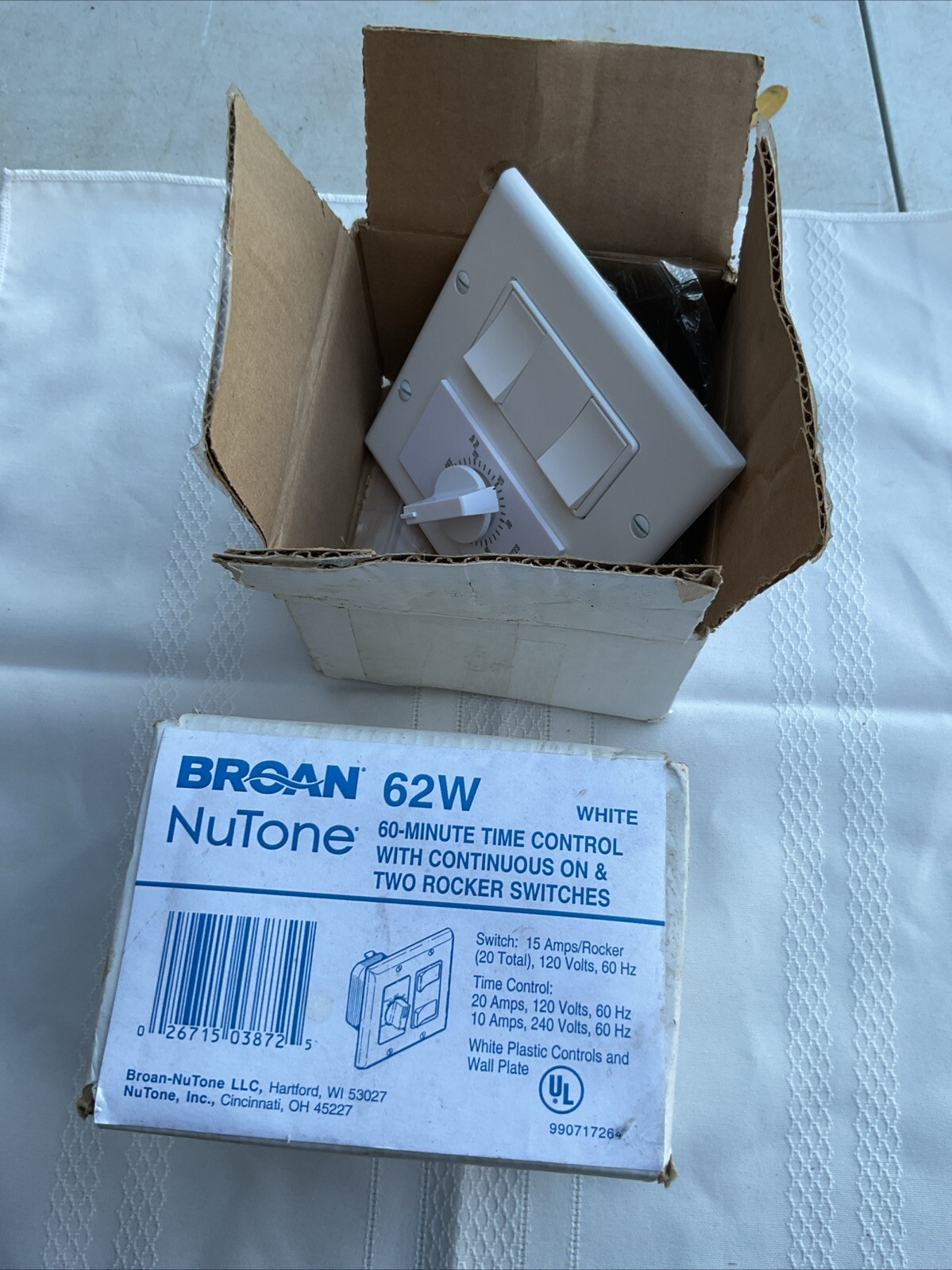 BROAN 62W 60-MINUTE TIME CONTROL With Dbl. Rocker Switches. N.O.S.
