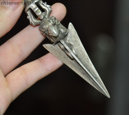 Tibetan Buddhism temple Tibetan silver Mahakala Tantra Vajra Dorje Phurba dagger - Picture 4 of 12