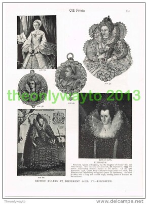 BRITISCHE HERRSCHER IN VERSCHIEDENEN ALTERSGRUPPEN, QUEEN ELIZABETH I, Buchillustration um 1895