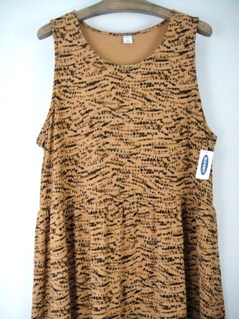 Old Navy Sz.XL Perfect Dark Orange Pattern Sleeveless Ruffle Dress NEW!