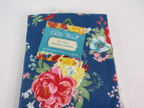 Pionierin Frau ausgefallenes geblümtes Küchentuch 2-teiliges Set Blumenmuster blaue Spitze 16" B x 28" L - Bild 2 von 11