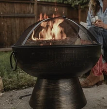 Gasone 22" Round Outdoor Wood Burn Fire Pit w/Mesh Lid & Fire Picker FREE SHIP!