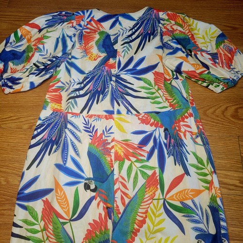 Farm Rio Women's Macaw Flight Jumpsuit V-Neck Puff Sleeve Size Small Multicolor - Picture 17 of 18