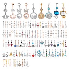 14G Surgical Steel Belly Button Rings CZ Dangle Navel Ring Curved Barbell - ONE