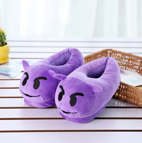 New Ladies Kids Men Plush Emoji Slippers Stuffed Winter Home Indoors Padded Shoe - Picture 13 of 14
