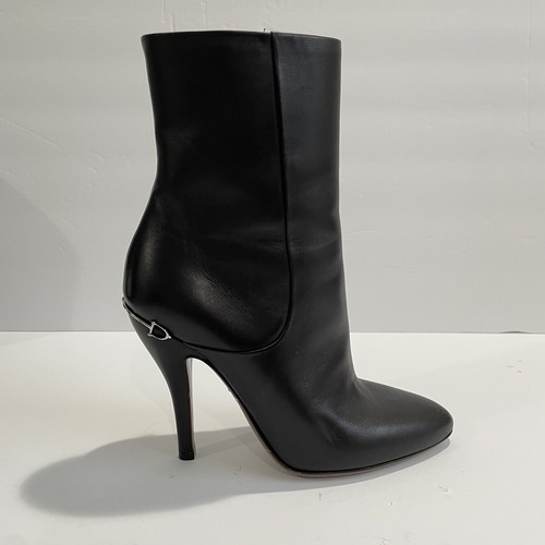 Gucci Black Leather Boots Size 36.5 Silver Logo Hardware Zip Up - Picture 2 of 19