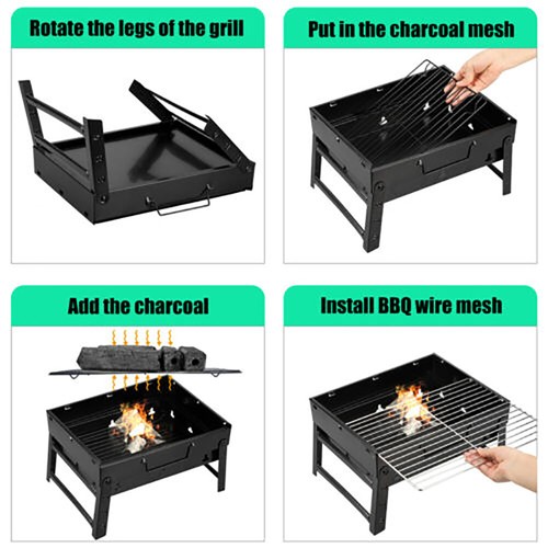 Parrilla de barbacoa portátil barbacoa mini cocina de camping Charcoala estufa plegable exterior - Imagen 8 de 9