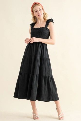 And The Why Ruffle Shoulder Smocked Detailed Dress