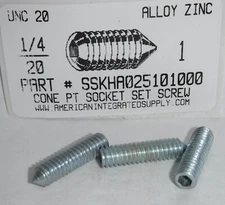 1/4-20x1 Hex Socket Set Screws Cone Point Alloy Steel Zinc Plated (10)