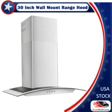 700CFM Range Hood 30 inch Tempered Glass Wall Mount Stainless Steel 3 Speed LEDs