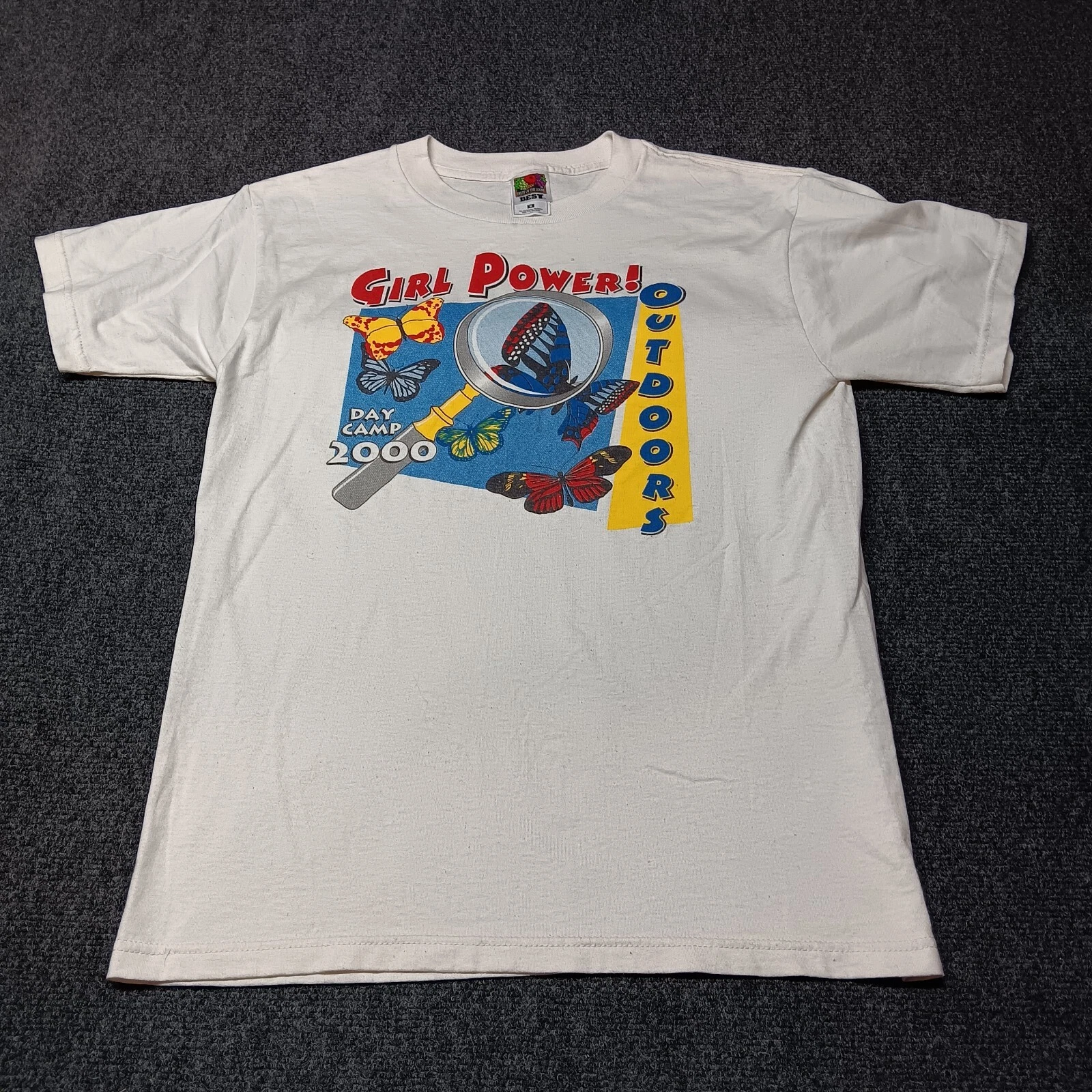 Vintage BEST Shirt GIRL POWER OUTDOORS 2000 Day Camp Adult Medium Y2K