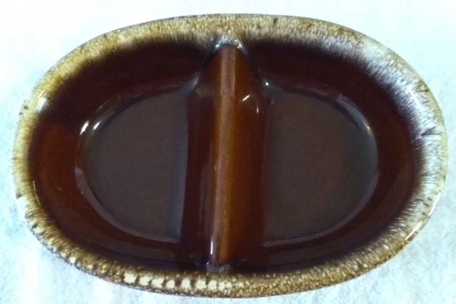 Vintage Hull Pottery Brown Drip 11" Divided Serving Bowl Dish