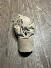 Polo Ralph Lauren Strap Back Hat Khaki Blue Pony Logo Faded Distressed frayed 