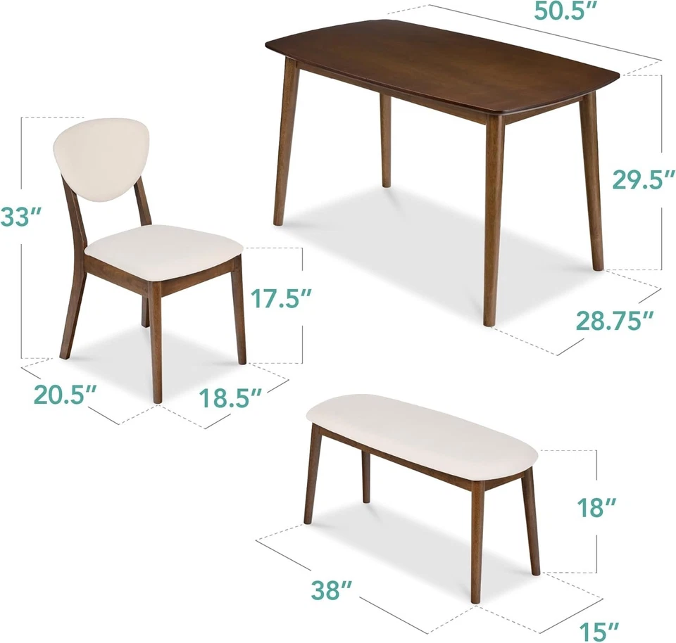 4-Piece Mid-Century Modern Wood Dining Kitchen Table & Chair Set - Image 2 of 4
