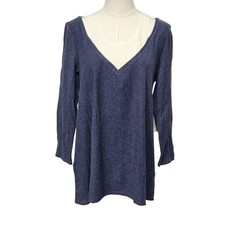 Two by Vince Camuto Shirt Womens Small Indigo Night V-Neck Layered Twofer Tunic