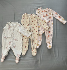 Tea  Carter's 3 Baby footies 0-3 Months - Ladybug, blossoms, ballet