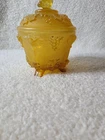 Jeanette Amberina Depression Glass Covered Candy Dish Footed w Lid 4.5"