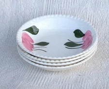 Pink Flower Green Leaves Lot of Four Berry Bowls Vintage Blue Ridge Pottery