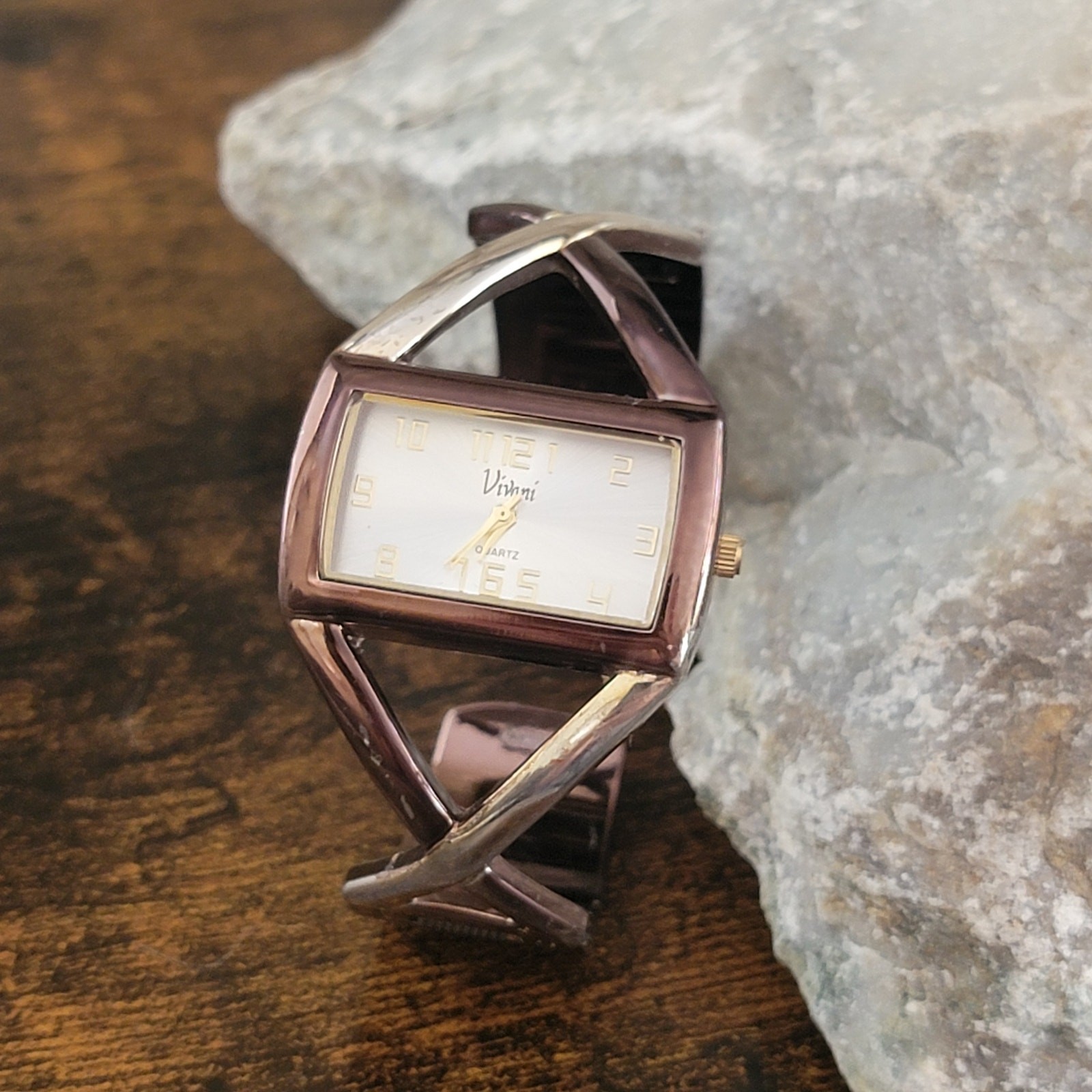 Vintage Watches Vivani Geometric Bronze Silver Qu… - image 1